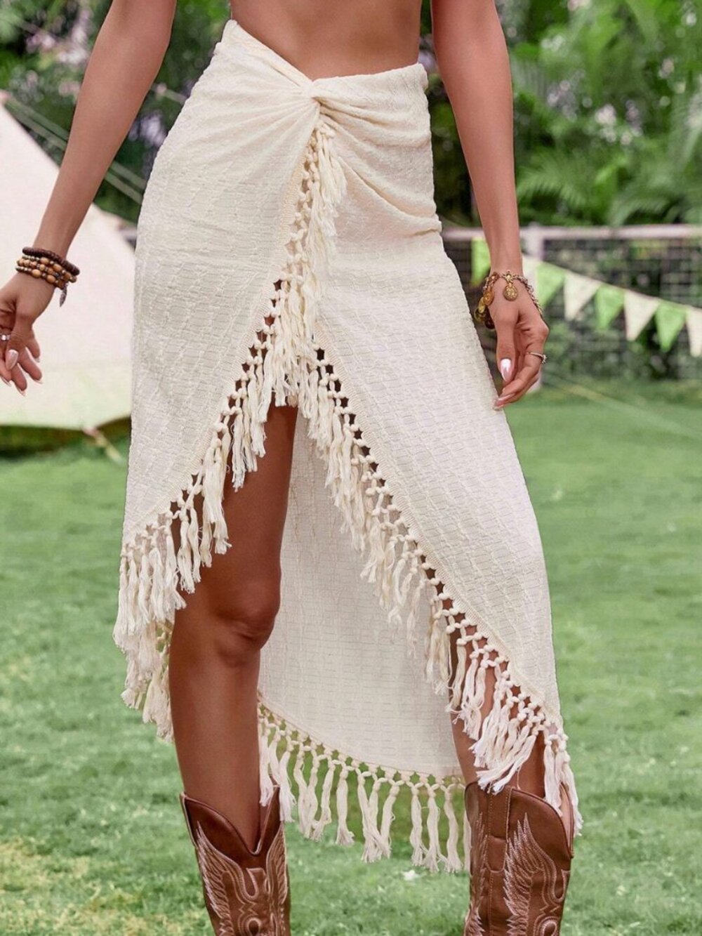 Twist Knot & Tassel Hem Skirt